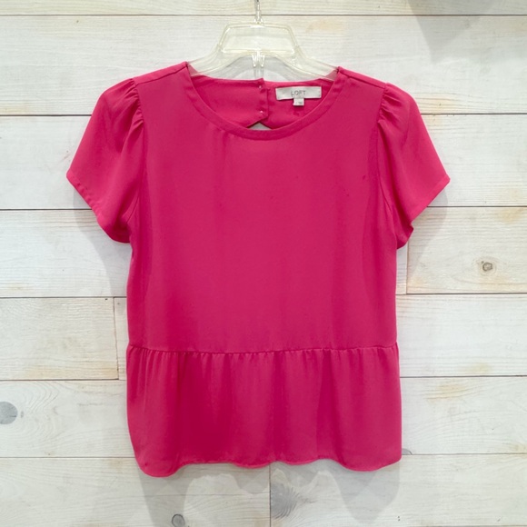 Loft hot pink cutout back ruffle/ flounce top ❤️ - Picture 2 of 6